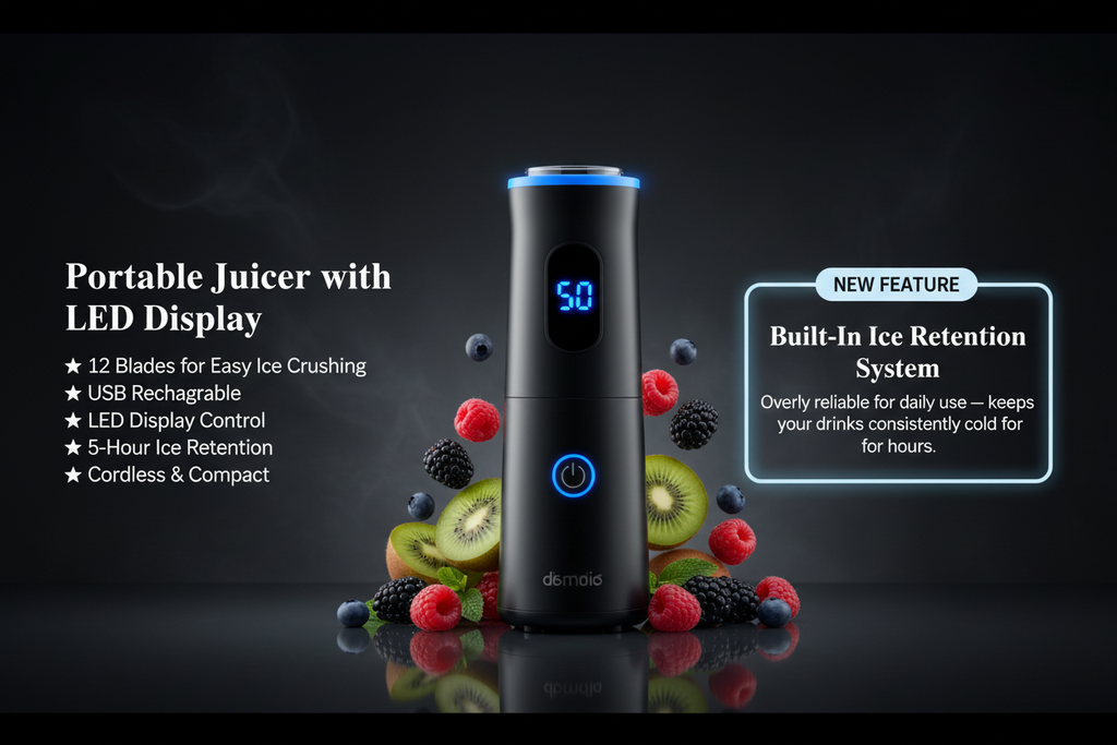 Portable Juicer with LED Display - USB Rechargeable Handheld Juice Blender