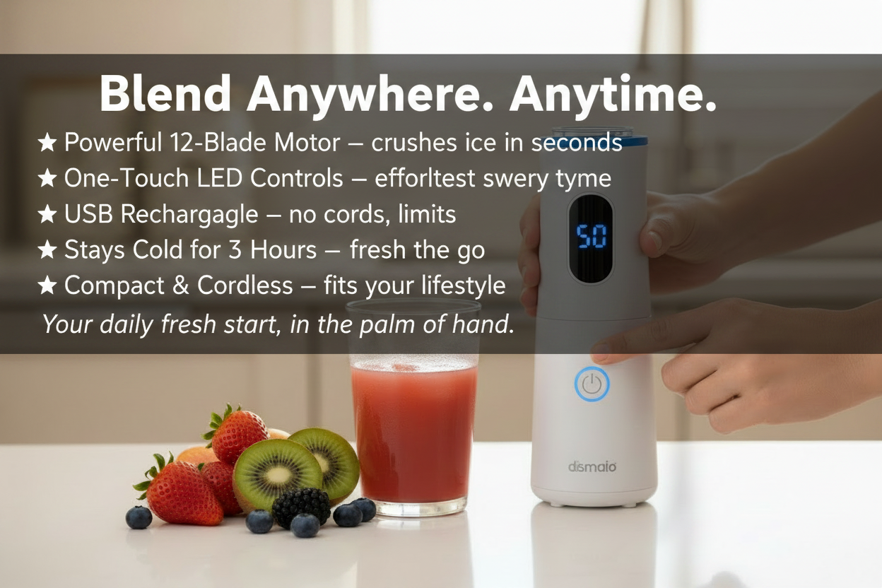 Portable Juicer with LED Display - USB Rechargeable Handheld Juice Blender